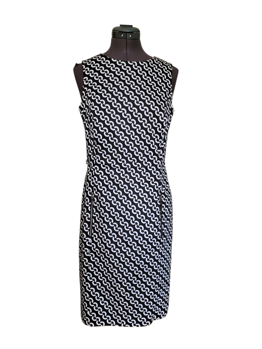 Anne Klein Cotton Geometric Link Sleeveless Sheath Dress Zipper Pockets